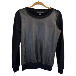 Ralph Lauren Black Label Lambskin Leather Crew Neck Wool Sweatshirt